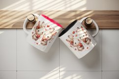 Watercolor cute bunnies holding heart flowers friends love Valentine Day print tumbler skinny mug wrap clipart t-shirt sublimation printable design