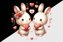 Watercolor cute bunnies holding heart flowers friends love Valentine Day print tumbler skinny mug wrap clipart t-shirt sublimation printable design