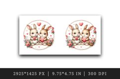 Watercolor cute bunnies holding heart flowers friends love Valentine Day print tumbler skinny mug wrap clipart t-shirt sublimation printable design