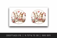 Watercolor cute bunnies holding heart flowers friends love Valentine Day print tumbler skinny mug wrap clipart t-shirt sublimation printable design
