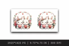 Watercolor cute bunnies holding heart flowers friends love Valentine Day print tumbler skinny mug wrap clipart t-shirt sublimation printable design