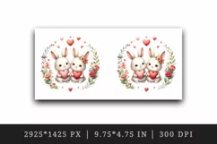 Watercolor cute bunnies holding heart flowers friends love Valentine Day print tumbler skinny mug wrap clipart t-shirt sublimation printable design