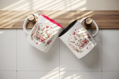 Watercolor cute bunnies holding heart flowers friends love Valentine Day print tumbler skinny mug wrap clipart t-shirt sublimation printable design