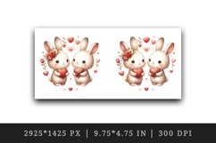Watercolor cute bunnies holding heart flowers friends love Valentine Day print tumbler skinny mug wrap clipart t-shirt sublimation printable design