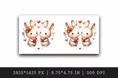 Watercolor cute bunnies holding heart flowers friends love Valentine Day print tumbler skinny mug wrap clipart t-shirt sublimation printable design