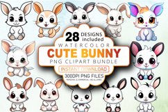 Watercolor Cute Bunny Clipart Bundle Product Image 1