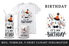 Watercolor cute bunny party hat neon orange sparkles Its My Birthday quote print tumbler skinny mug wrap clipart t-shirt sublimation printable design