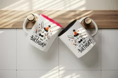 Watercolor cute bunny party hat neon orange sparkles Its My Birthday quote print tumbler skinny mug wrap clipart t-shirt sublimation printable design