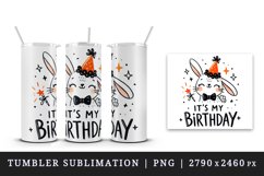 Watercolor cute bunny party hat neon orange sparkles Its My Birthday quote print tumbler skinny mug wrap clipart t-shirt sublimation printable design