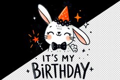 Watercolor cute bunny party hat neon orange sparkles Its My Birthday quote print tumbler skinny mug wrap clipart t-shirt sublimation printable design