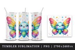 Watercolor cute butterfly bright sparkling rainbow wings twinkling stars print tumbler skinny mug wrap clipart t-shirt sublimation printable design