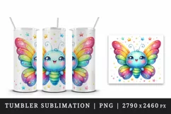 Watercolor cute butterfly bright sparkling rainbow wings twinkling stars print tumbler skinny mug wrap clipart t-shirt sublimation printable design