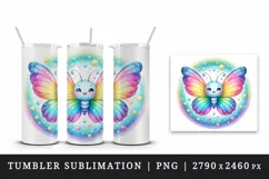 Watercolor cute butterfly bright sparkling rainbow wings twinkling stars print tumbler skinny mug wrap clipart t-shirt sublimation printable design