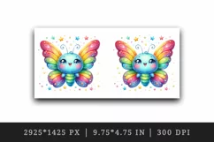 Watercolor cute butterfly bright sparkling rainbow wings twinkling stars print tumbler skinny mug wrap clipart t-shirt sublimation printable design