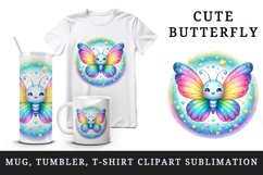 Watercolor cute butterfly bright sparkling rainbow wings twinkling stars print tumbler skinny mug wrap clipart t-shirt sublimation printable design