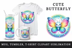 Watercolor cute butterfly bright sparkling rainbow wings twinkling stars print tumbler skinny mug wrap clipart t-shirt sublimation printable design