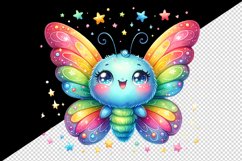 Watercolor cute butterfly bright sparkling rainbow wings twinkling stars print tumbler skinny mug wrap clipart t-shirt sublimation printable design