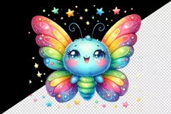 Watercolor cute butterfly bright sparkling rainbow wings twinkling stars print tumbler skinny mug wrap clipart t-shirt sublimation printable design