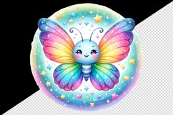 Watercolor cute butterfly bright sparkling rainbow wings twinkling stars print tumbler skinny mug wrap clipart t-shirt sublimation printable design
