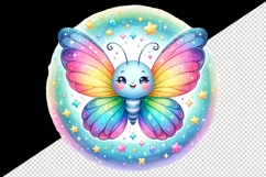 Watercolor cute butterfly bright sparkling rainbow wings twinkling stars print tumbler skinny mug wrap clipart t-shirt sublimation printable design