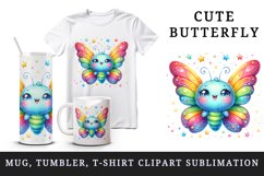 Watercolor cute butterfly bright sparkling rainbow wings twinkling stars print tumbler skinny mug wrap clipart t-shirt sublimation printable design