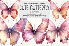 Watercolor Cute Butterfly Clipart Product Image 1