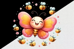 Watercolor cute butterfly interacting with group of small bees print 20 oz tumbler skinny mug wrap clipart t-shirt sublimation printable design
