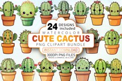 Watercolor Cute Cactus Clipart Bundle Product Image 1