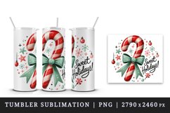 Watercolor cute candy cane Sweet Holidays quote Christmas New Year winter print tumbler skinny mug wrap clipart t-shirt sublimation printable design
