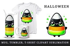 Watercolor cute candy corn character glowing with neon green Halloween print 20oz tumbler skinny mug wrap clipart t-shirt sublimation printable design