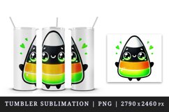 Watercolor cute candy corn character glowing with neon green Halloween print 20oz tumbler skinny mug wrap clipart t-shirt sublimation printable design