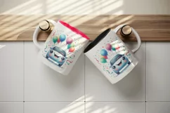 Watercolor cute car smile balloons confetti party birthday festive print 20 oz tumbler skinny mug wrap clipart t-shirt sublimation printable design