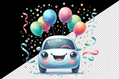 Watercolor cute car smile balloons confetti party birthday festive print 20 oz tumbler skinny mug wrap clipart t-shirt sublimation printable design