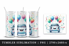 Watercolor cute car smile balloons confetti party birthday festive print 20 oz tumbler skinny mug wrap clipart t-shirt sublimation printable design