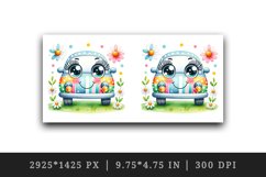 Watercolor cute car smile colorful polka dots stripes field daisies print 20 oz tumbler skinny mug wrap clipart t-shirt sublimation printable design