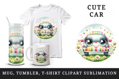 Watercolor cute car smile colorful polka dots stripes field of daisies print 20oz tumbler skinny mug wrap clipart t-shirt sublimation printable design