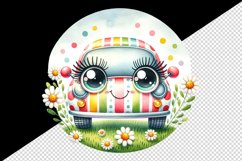 Watercolor cute car smile colorful polka dots stripes field of daisies print 20oz tumbler skinny mug wrap clipart t-shirt sublimation printable design