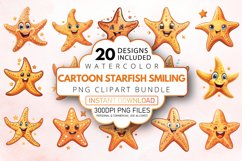 Watercolor cute cartoon Starfish smiling Clipart Bundle Product Image 1