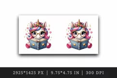 Watercolor cute cartoon unicorn glasses reading magical book print 20 oz tumbler skinny mug wrap clipart t-shirt sublimation printable design