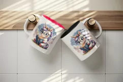 Watercolor cute cartoon unicorn oversized glasses reading magical book print 20oz tumbler skinny mug wrap clipart t-shirt sublimation printable design