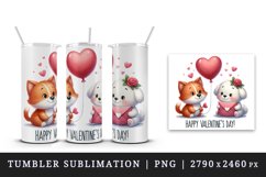 Watercolor cute cat and dog heart balloon Happy Valentine Day quote print 20 oz tumbler skinny mug wrap clipart t-shirt sublimation printable design