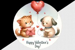 Watercolor cute cat and dog heart balloon Happy Valentine Day quote print 20 oz tumbler skinny mug wrap clipart t-shirt sublimation printable design