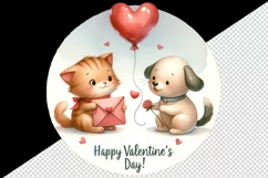 Watercolor cute cat and dog heart balloon Happy Valentine Day quote print 20 oz tumbler skinny mug wrap clipart t-shirt sublimation printable design