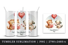 Watercolor cute cat and dog heart balloon Happy Valentine Day quote print 20 oz tumbler skinny mug wrap clipart t-shirt sublimation printable design