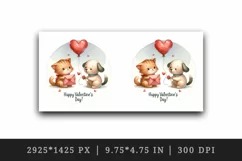 Watercolor cute cat and dog heart balloon Happy Valentine Day quote print 20 oz tumbler skinny mug wrap clipart t-shirt sublimation printable design