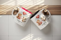Watercolor cute cat and dog heart balloon Happy Valentine Day quote print 20 oz tumbler skinny mug wrap clipart t-shirt sublimation printable design