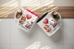 Watercolor cute cat and dog heart balloon Happy Valentine Day quote print 20 oz tumbler skinny mug wrap clipart t-shirt sublimation printable design