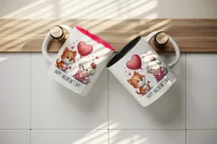 Watercolor cute cat and dog heart balloon Happy Valentine Day quote print 20 oz tumbler skinny mug wrap clipart t-shirt sublimation printable design