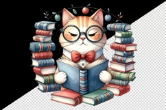 Watercolor cute cat books glasses stack bow print 20 oz tumbler skinny mug wrap clipart t-shirt sublimation printable design