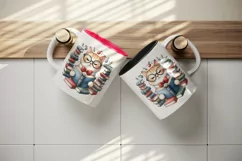 Watercolor cute cat books glasses stack bow print 20 oz tumbler skinny mug wrap clipart t-shirt sublimation printable design